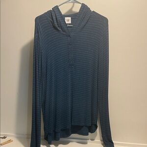 CAbi Navy Striped Hooded Top